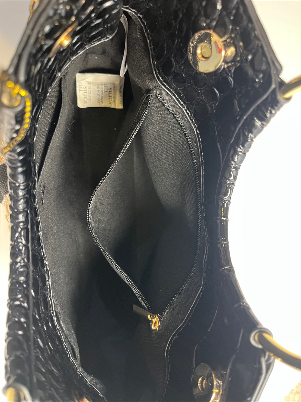 Imoshion Black Croc-Embossed Clutch with Gold Ring Handle - Picture 8 of 10